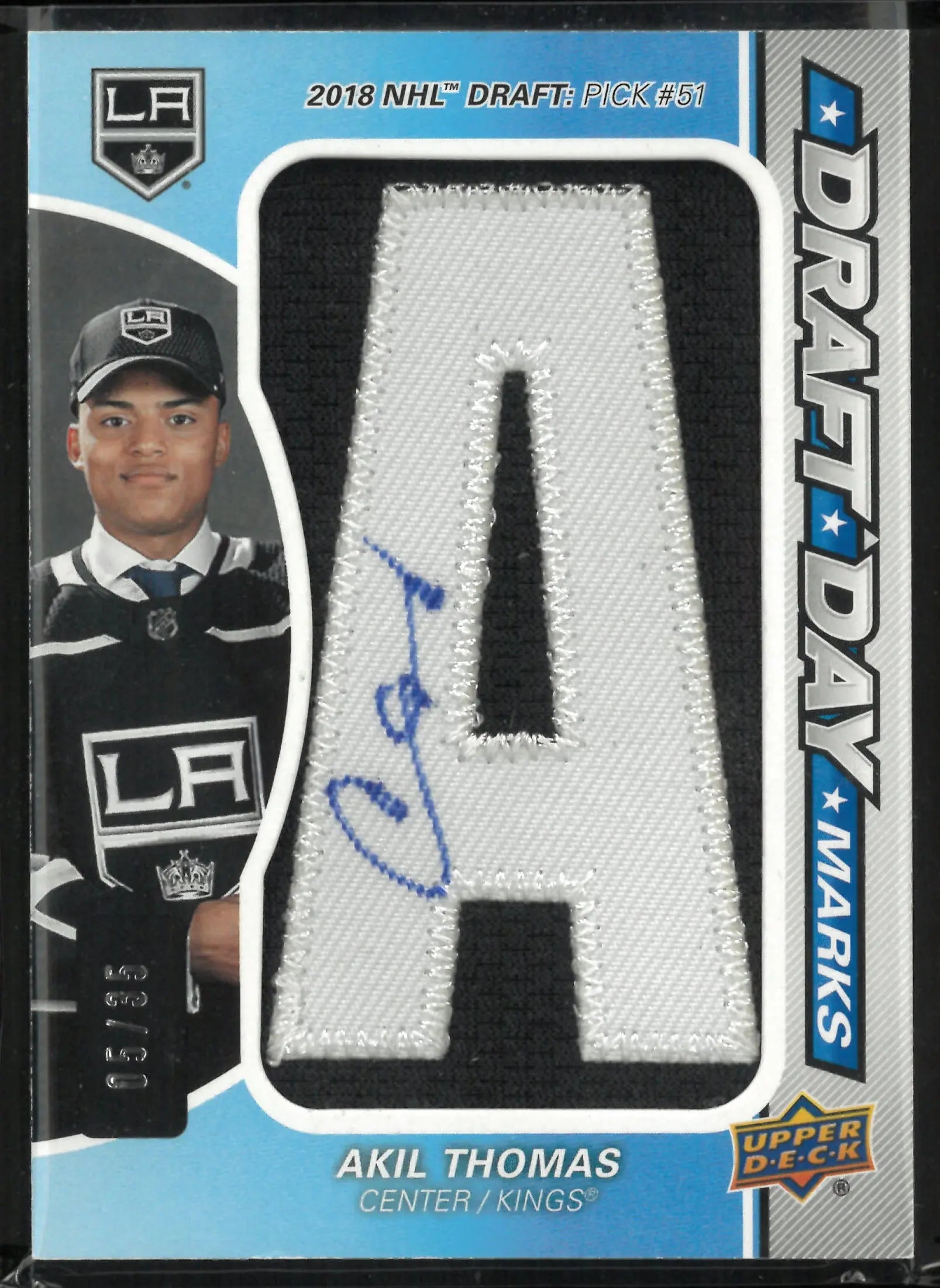 2021-22 Upper Deck SP Game Used Draft Day Marks Akil Thomas Patch Autograph /35 