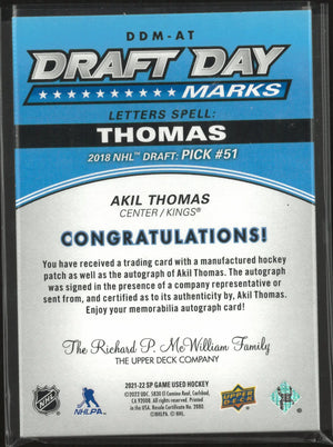 2021-22 Upper Deck SP Game Used Draft Day Marks Letters Spell O Akil Thomas Auto /35 