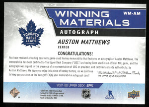 2021-22 Upper Deck SPx Winning Materials Patch Auto Auston Matthews /25 