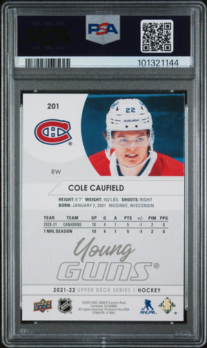 2021-22 Upper Deck Series 1 Cole Caufield Young Guns RC Rookie #201 PSA 9 
