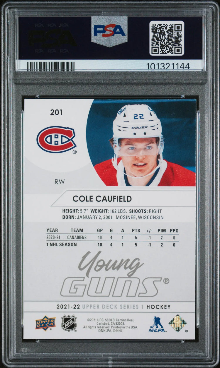 2021-22 Upper Deck Series 1 Cole Caufield Young Guns RC Rookie #201 PSA 9 