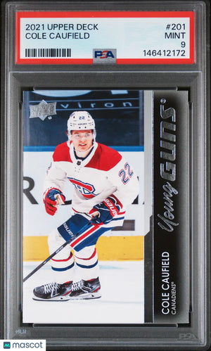 2021-22 Upper Deck Series 1 Cole Caufield Young Guns RC Rookie #201 PSA 9 