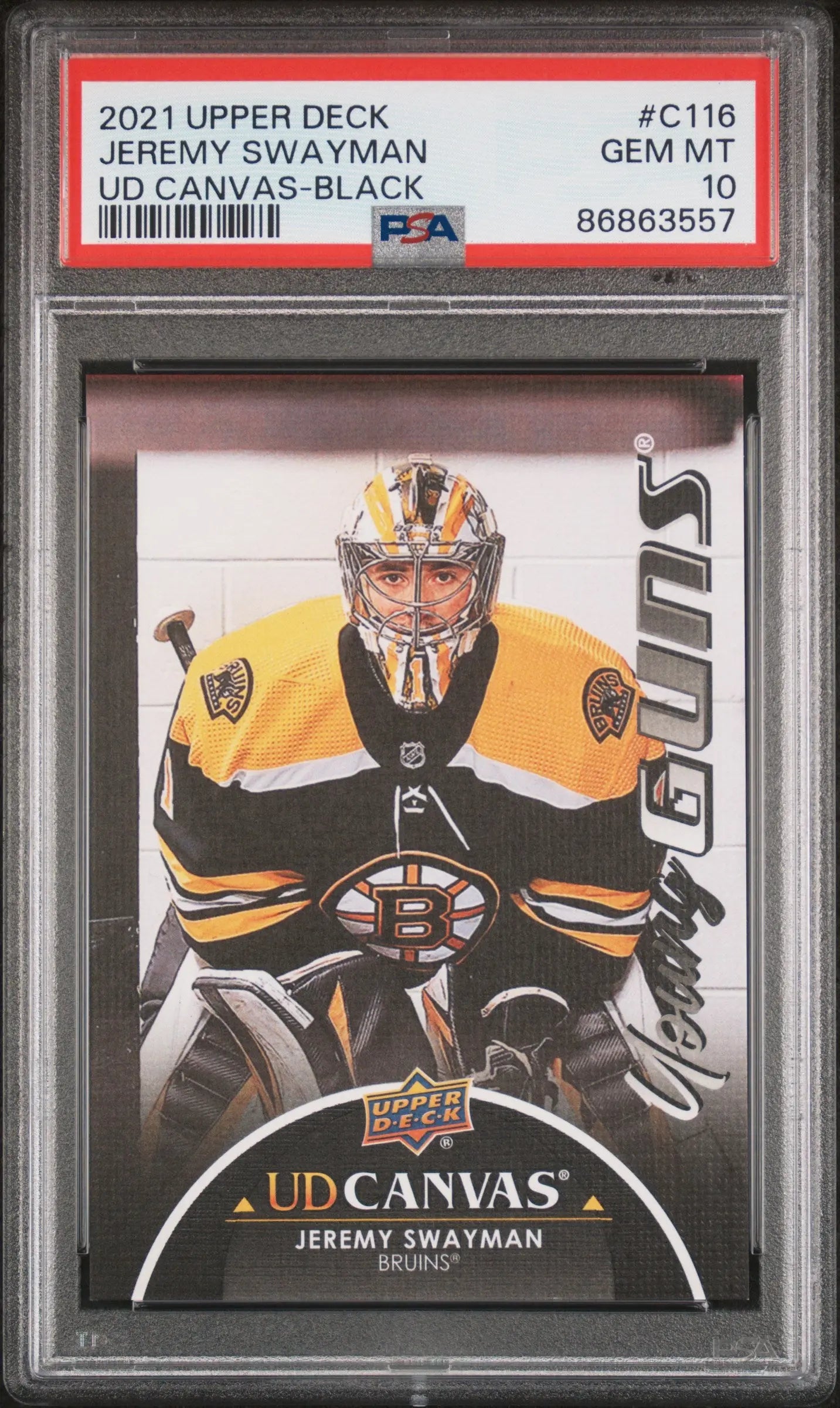 2021-22 Upper Deck Series 1 UD Canvas Young Guns RC Jeremy Swayman Black PSA 10 