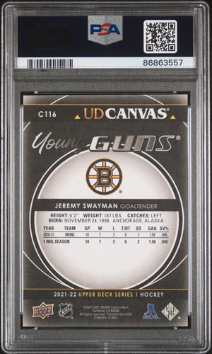 2021-22 Upper Deck Series 1 UD Canvas Young Guns RC Jeremy Swayman Black PSA 10 