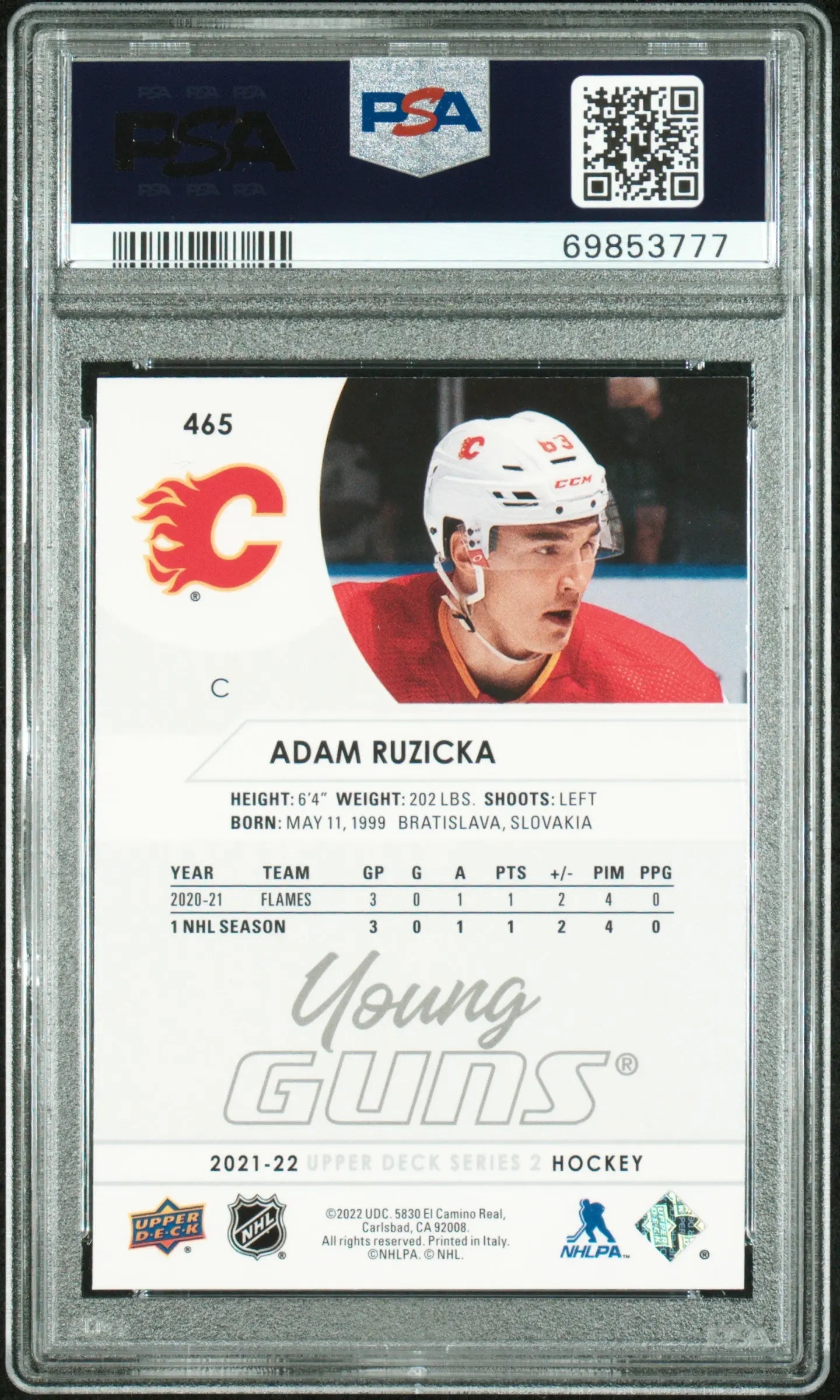 2021-22 Upper Deck Series 2 Young Guns Rookie Adam Ruzicka RC PSA 10 