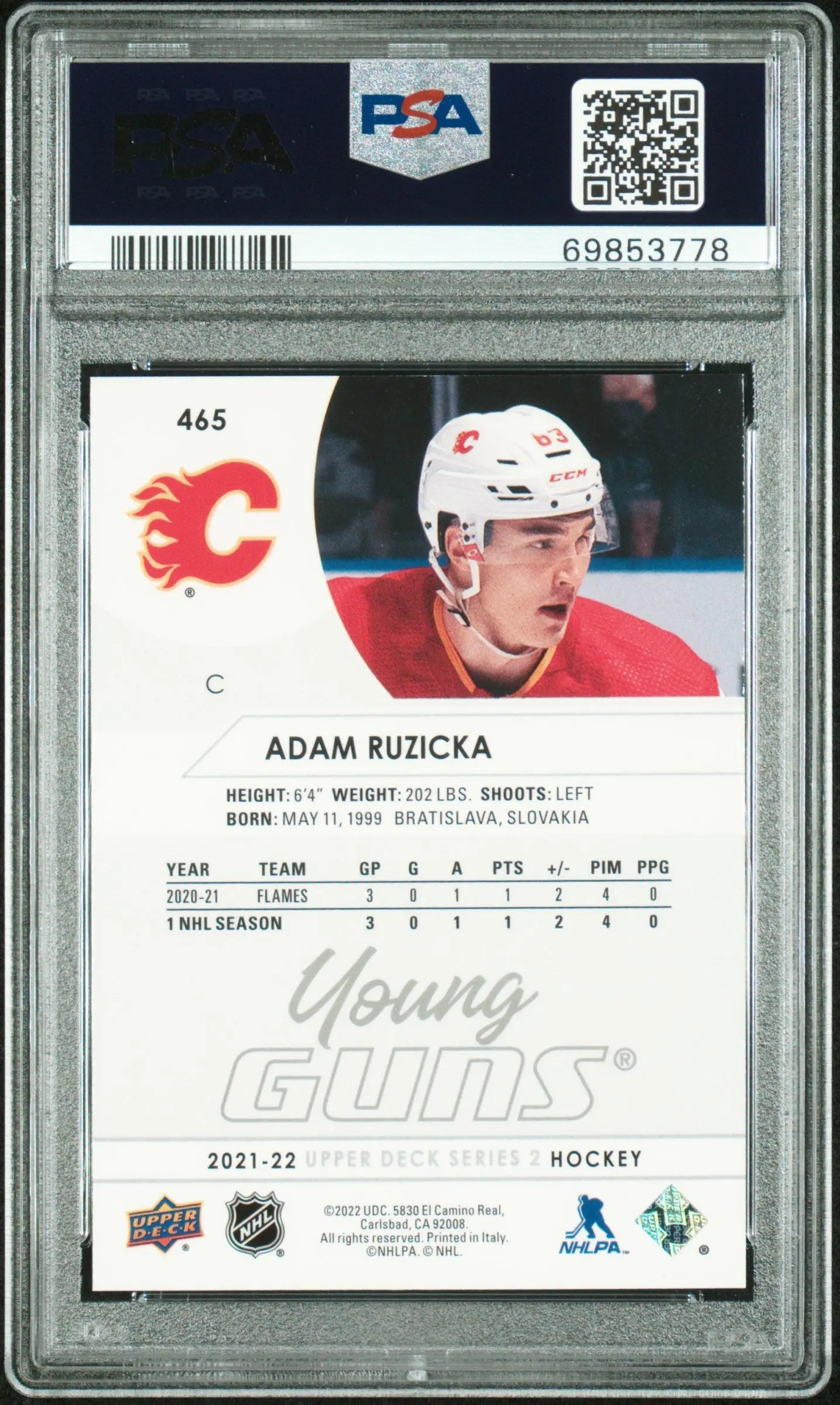 2021-22 Upper Deck Series 2 Young Guns Rookie Adam Ruzicka RC PSA 10 