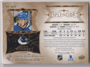 2021-22 Upper Deck Splendor Autograph Patch Quinn Hughes Auto /36 