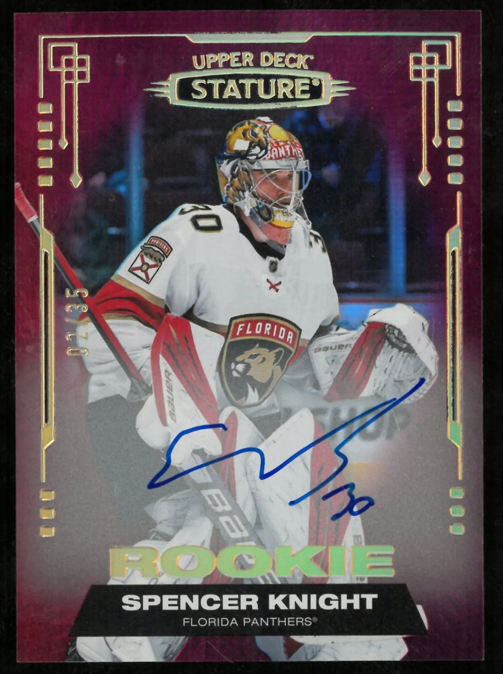 2021-22 Upper Deck Stature Spencer Knight RC Rookie Pink Auto /35 