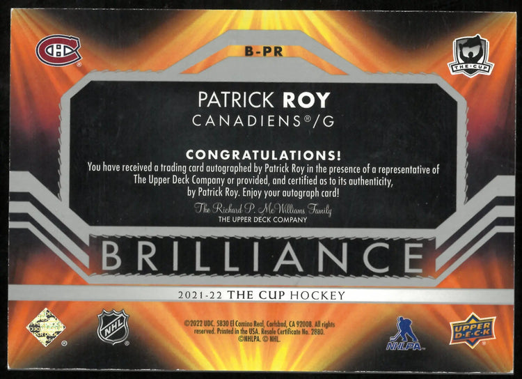 2021-22 Upper Deck The Cup Brilliance Auto Patrick Roy 