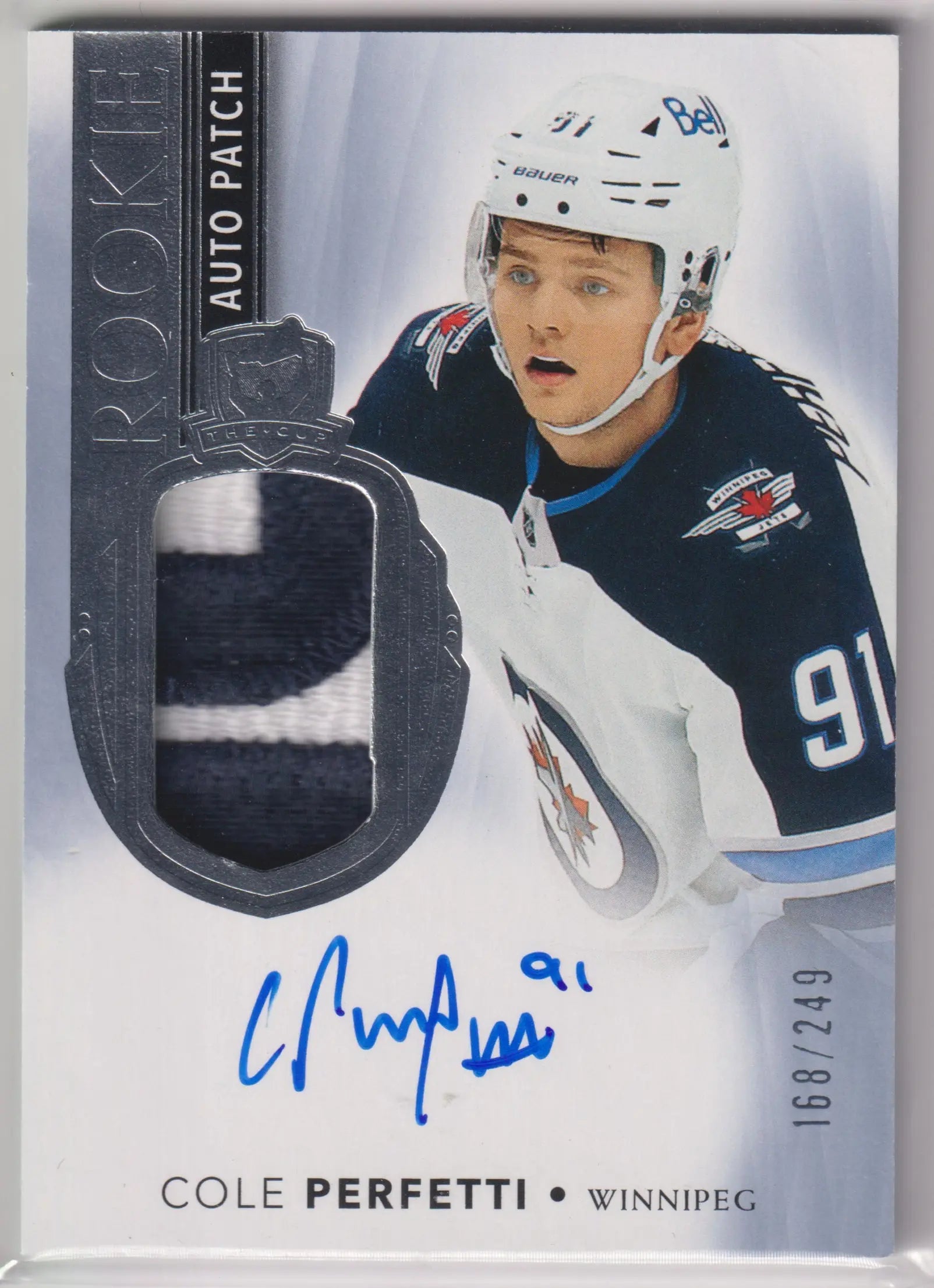 2021-22 Upper Deck The Cup Rookie Patch Autograph Cole Perfetti Auto /249 RC 