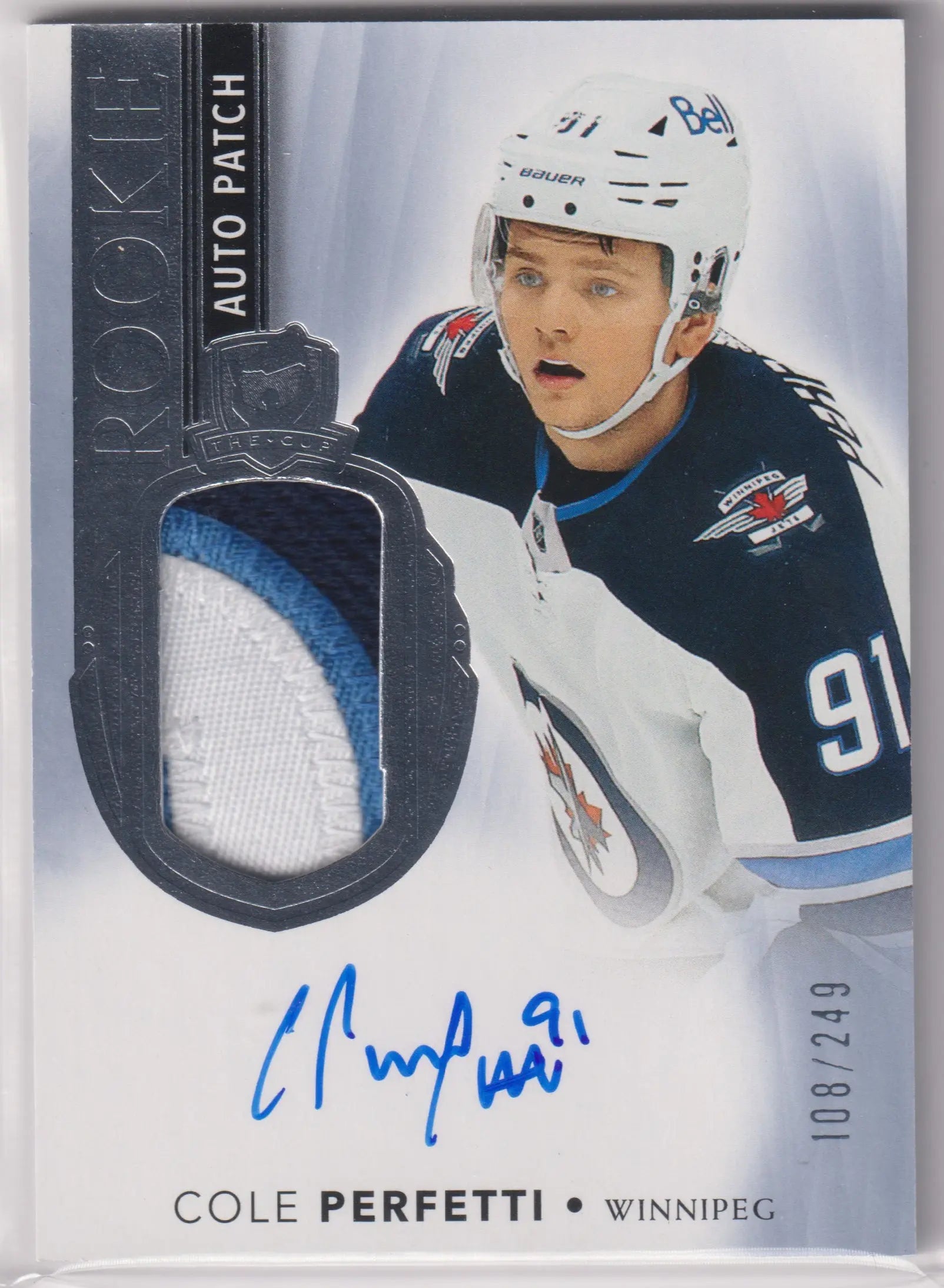 2021-22 Upper Deck The Cup Rookie Patch Autograph Cole Perfetti Auto /249 RC 
