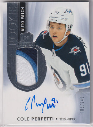 2021-22 Upper Deck The Cup Rookie Patch Autograph Cole Perfetti Auto /249 RC 