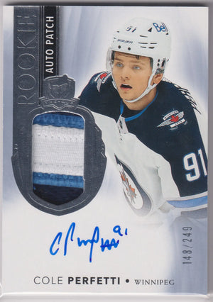 2021-22 Upper Deck The Cup Rookie Patch Autograph Cole Perfetti Auto /249 RC 