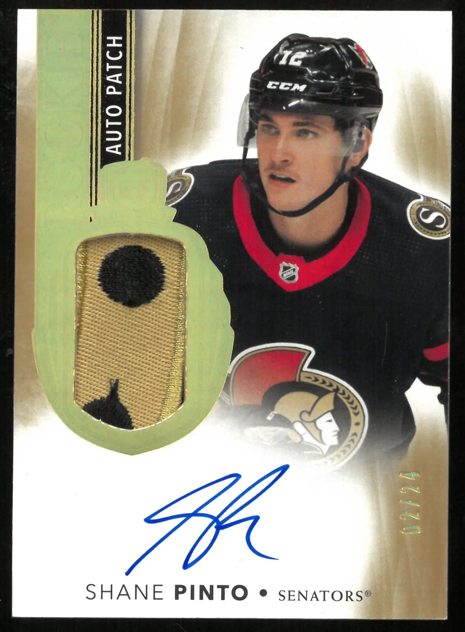 2021-22 Upper Deck The Cup Shane Pinto Gold RC Rookie Patch Auto /24 