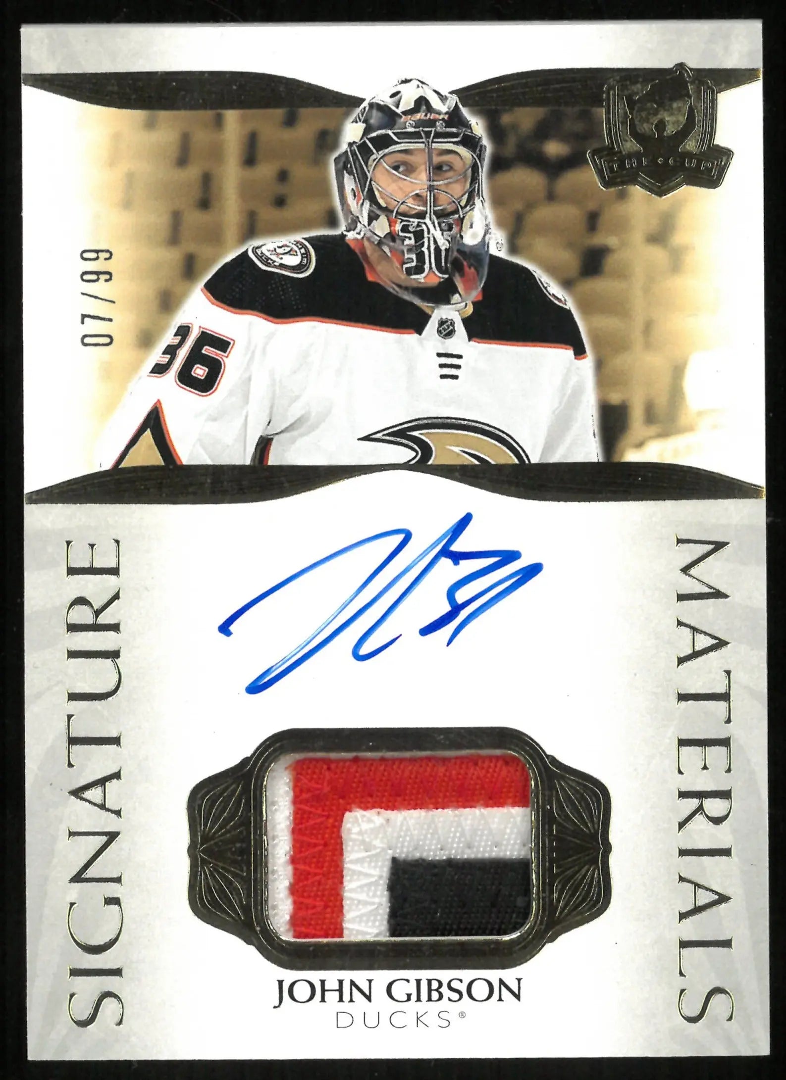 2021-22 Upper Deck The Cup Signature Material Patch Auto John Gibson /99 