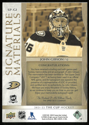 2021-22 Upper Deck The Cup Signature Material Patch Auto John Gibson /99 