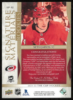 2021-22 Upper Deck The Cup Signature Material Rookie Patch Auto Seth Jarvis /99 