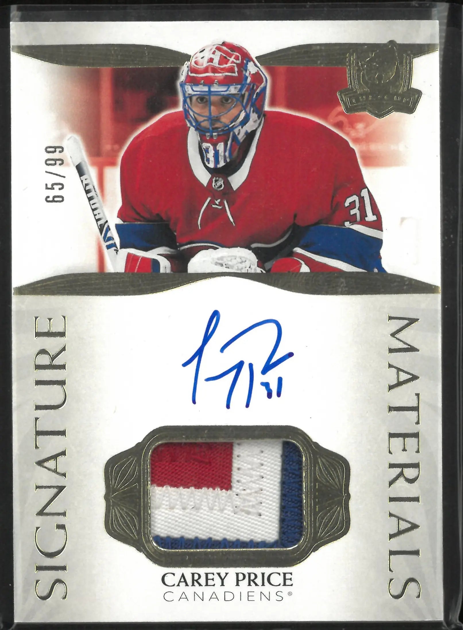 2021-22 Upper Deck The Cup Signatures Materials Carey Price Autograph Patch Auto /99 