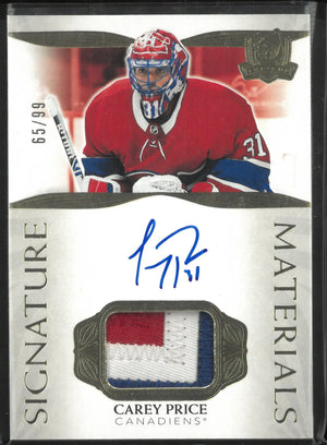 2021-22 Upper Deck The Cup Signatures Materials Carey Price Autograph Patch Auto /99 
