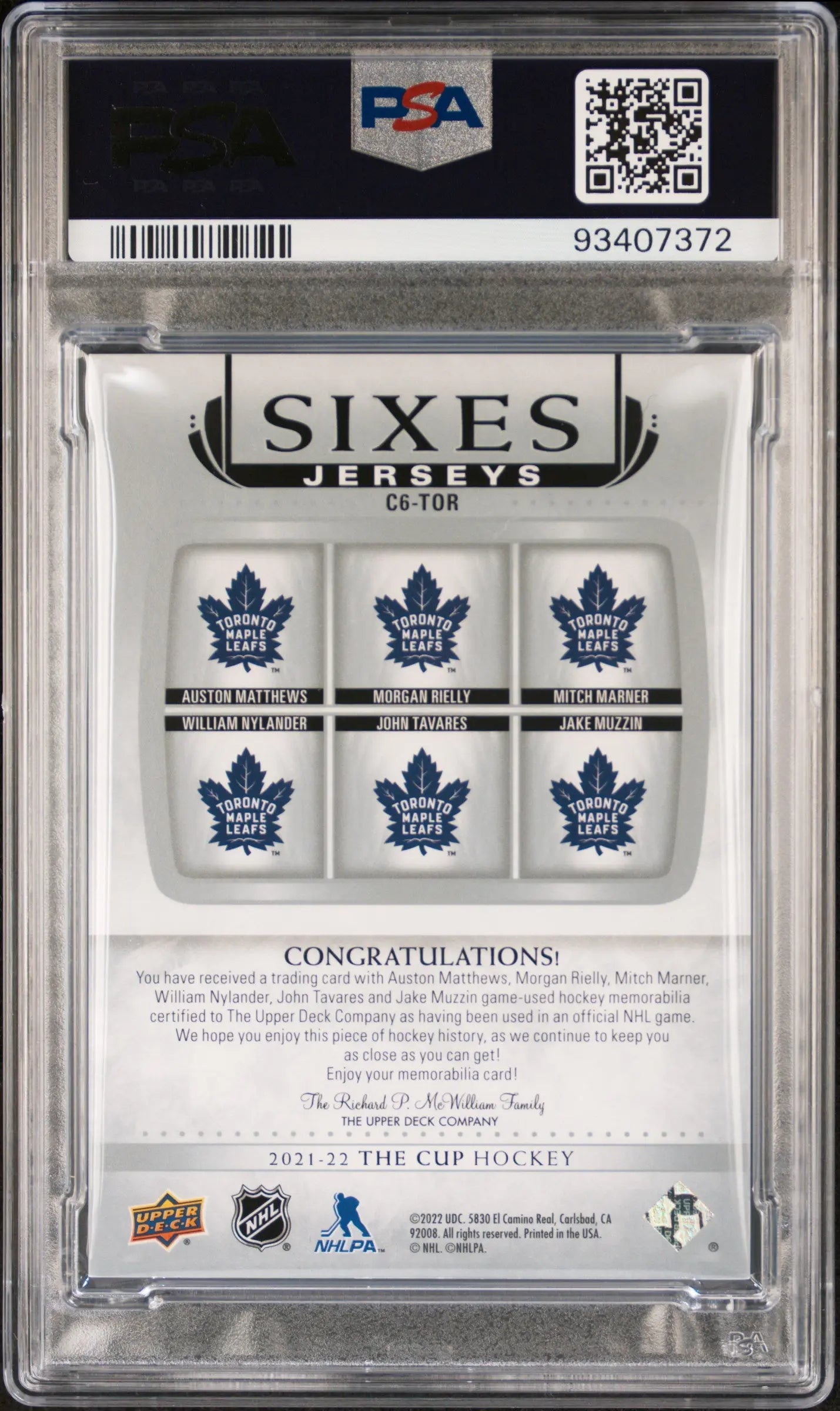 2021-22 Upper Deck The Cup Sixes Jersey Relics Multiplayer /15 PSA 9 