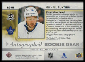 2021-22 Upper Deck The Cup #RG-MB Michael Bunting Autographed Rookie Gear #/24 