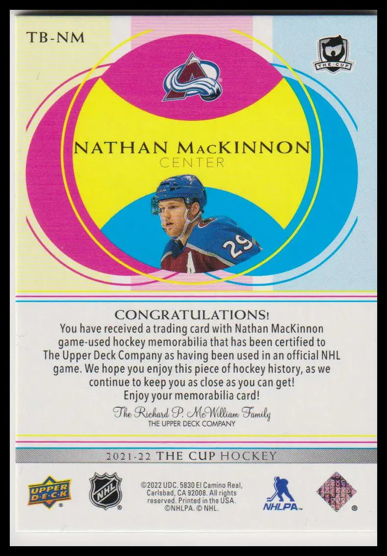 2021-22 Upper Deck The Cup #TB-NM Nathan MacKinnon The Basics Patch #/25 