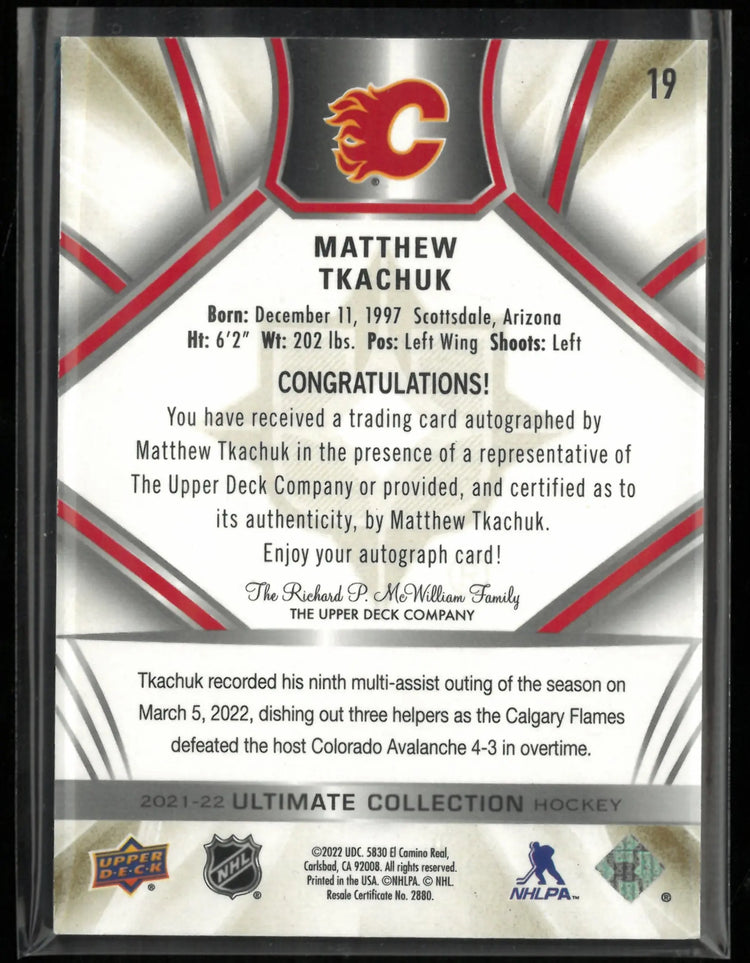 2021-22 Upper Deck Ultimate Collection Matthew Tkachuk Autograph Auto /35 