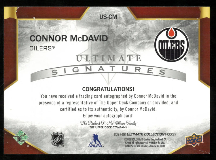 2021-22 Upper Deck Ultimate Collection Ultimate Signatures Auto Connor McDavid 