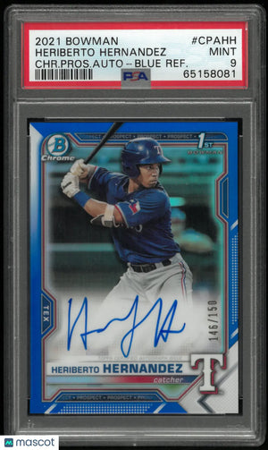 2021 Bowman Chrome Prospect Autographs Heriberto Hernandez  Blue Refractor PSA 9 