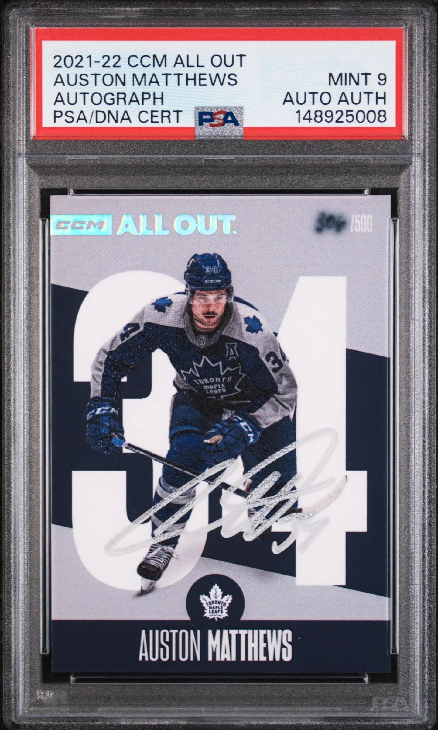 2021 CCM All Out Autograph Auston Matthews /500 Auto PSA 9 Auto A 