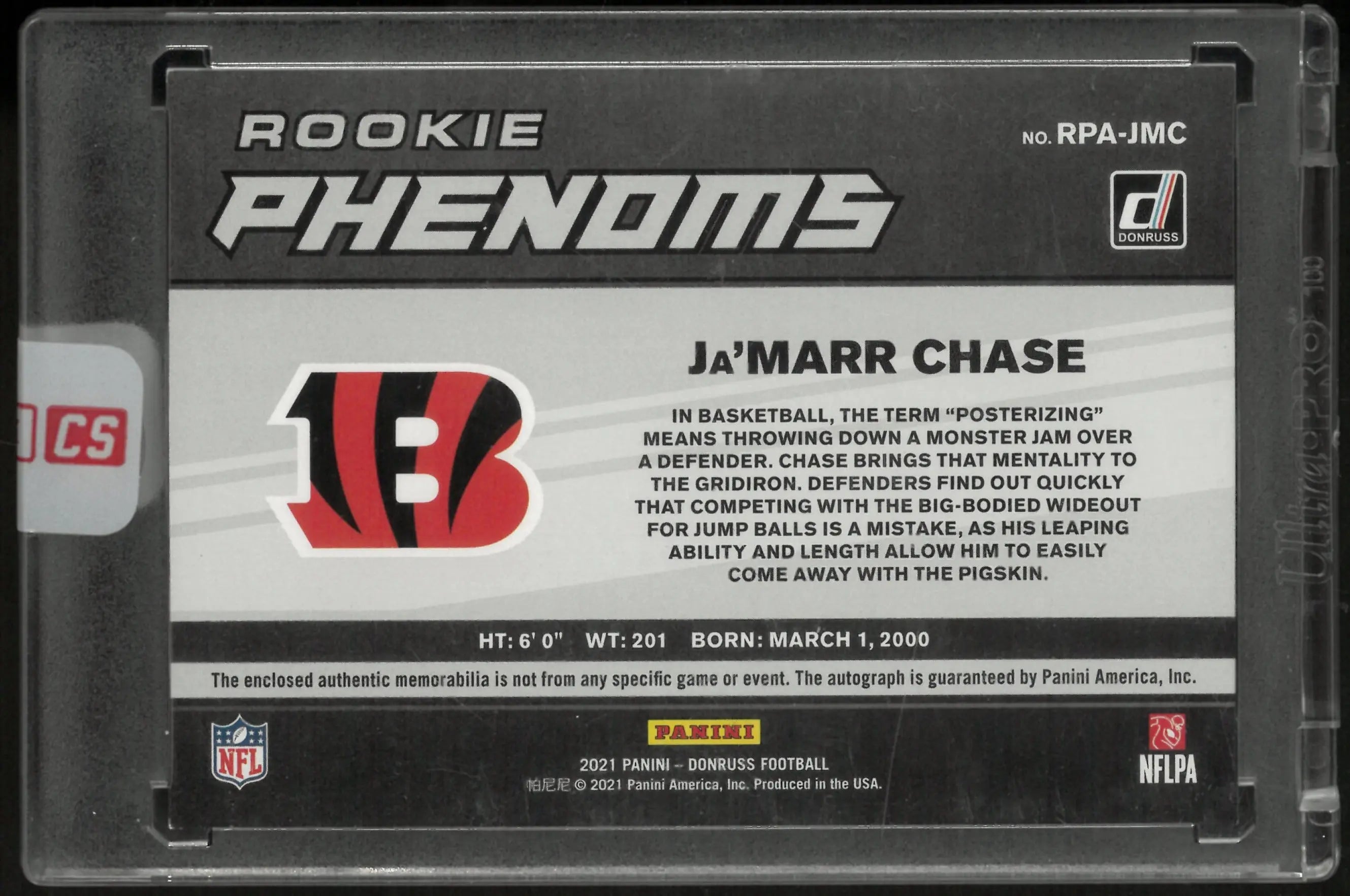 2021 Donruss Football Ja'Marr Chase RC Rookie Phenoms Patch Auto /99 
