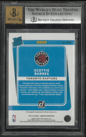 2021 Donruss Rated Rookies Signatures Holo Blue Laser Scottie Barnes #236 BGS 9 