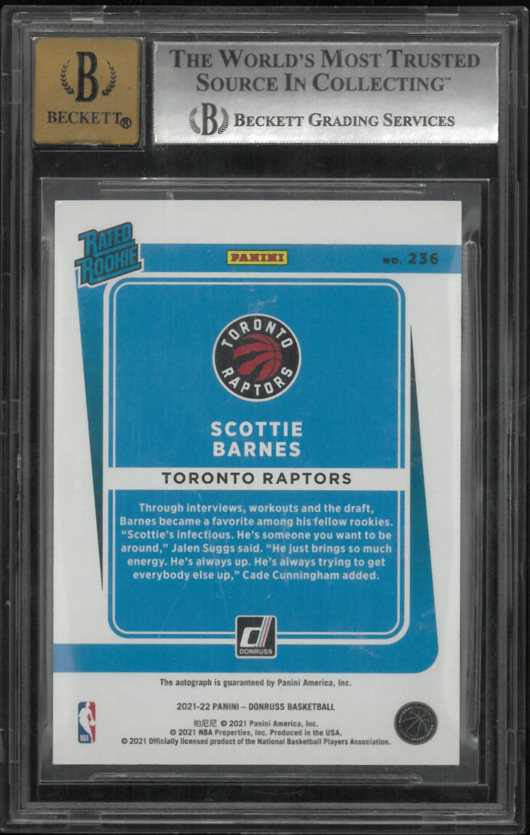 2021 Donruss Rated Rookies Signatures Holo Blue Laser Scottie Barnes #236 BGS 9 