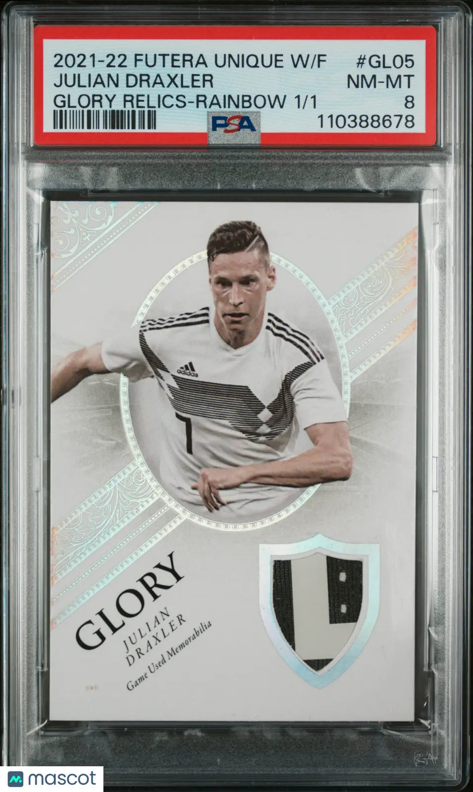 2021 Futera Unique World Football Glory Patch Julian Draxler Rainbow 1/1 PSA 8 