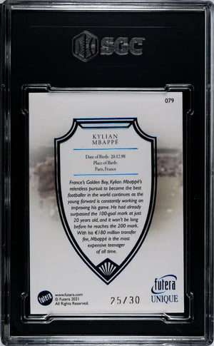 2021 Futera Unique World Football Kylian Mbappe Sapphire /30 SGC 10 