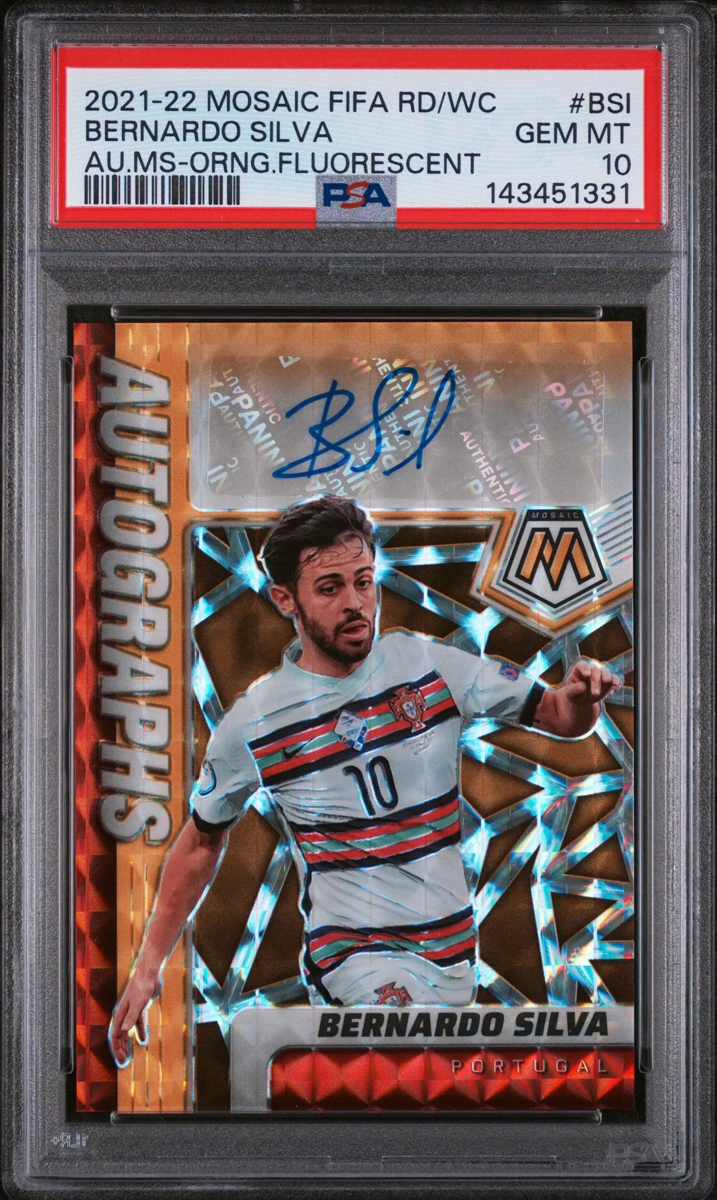 2021 Mosaic FIFA Rd To WC Bernardo Silva Auto MS Orange Fluorescent PSA 10 /50 