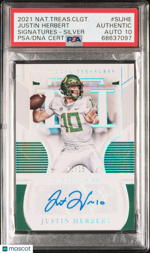 2021 National Treasures Collegiate Auto Justin Herbert Silver /15 PSA Authentic 
