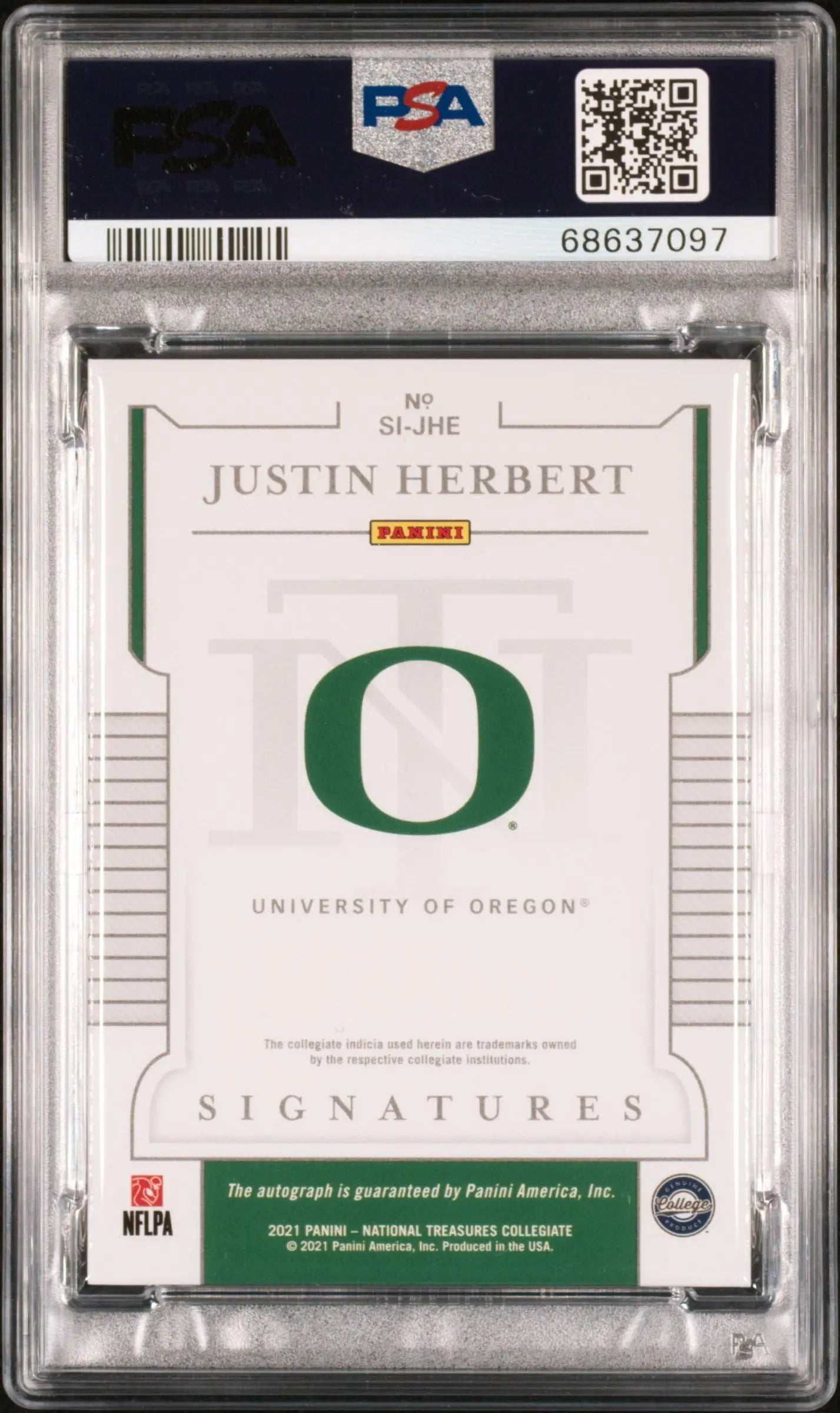 2021 National Treasures Collegiate Auto Justin Herbert Silver /15 PSA Authentic 