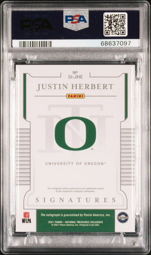 2021 National Treasures Collegiate Auto Justin Herbert Silver /15 PSA Authentic 