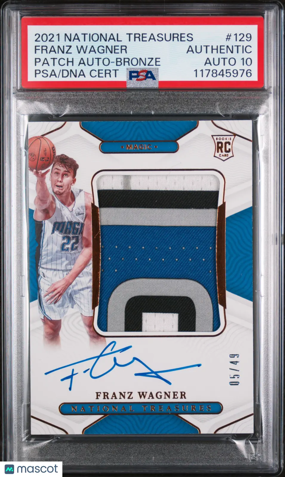 2021 National Treasures Franz Wagner Rookie Patch Auto Bronze /49 PSA Authentic 