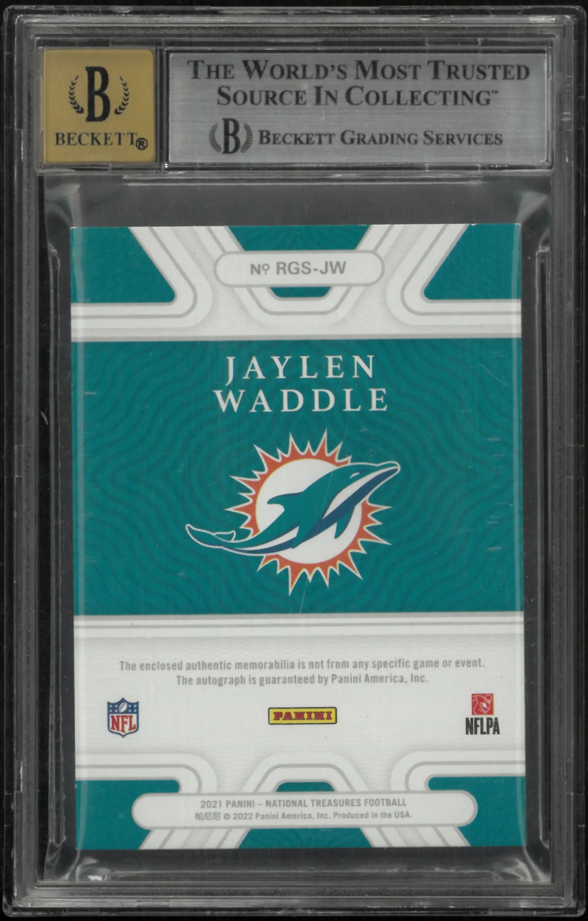 2021 National Treasures Rookie Patch Auto NFL Shield Red Jaylen Waddle BGS 8 1/1 