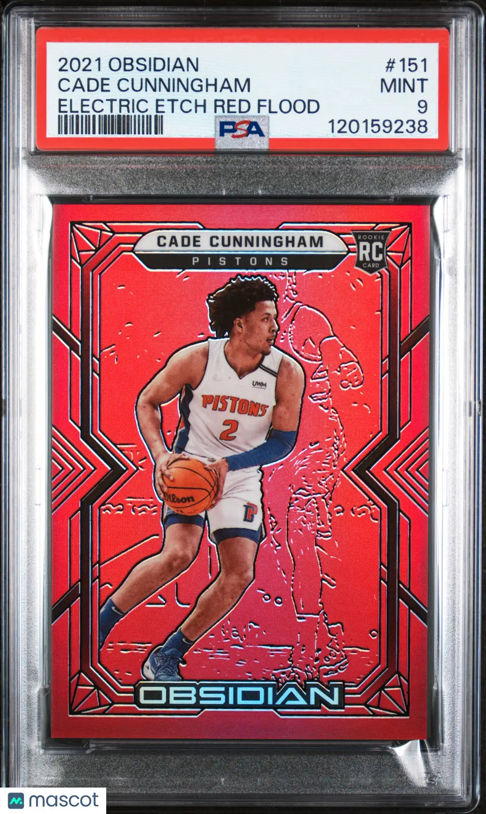2021 Obsidian Soccer Cade Cunningham RC Rookie Electric Etch Red Flood PSA 9 