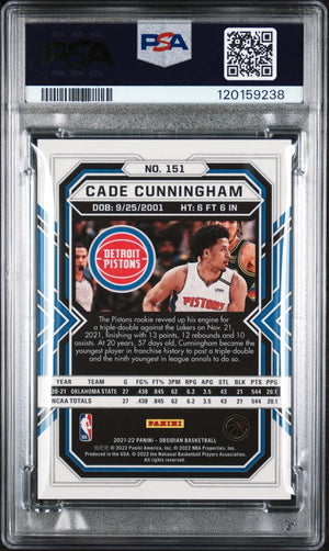 2021 Obsidian Soccer Cade Cunningham RC Rookie Electric Etch Red Flood PSA 9 