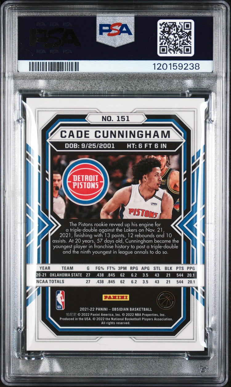 2021 Obsidian Soccer Cade Cunningham RC Rookie Electric Etch Red Flood PSA 9 