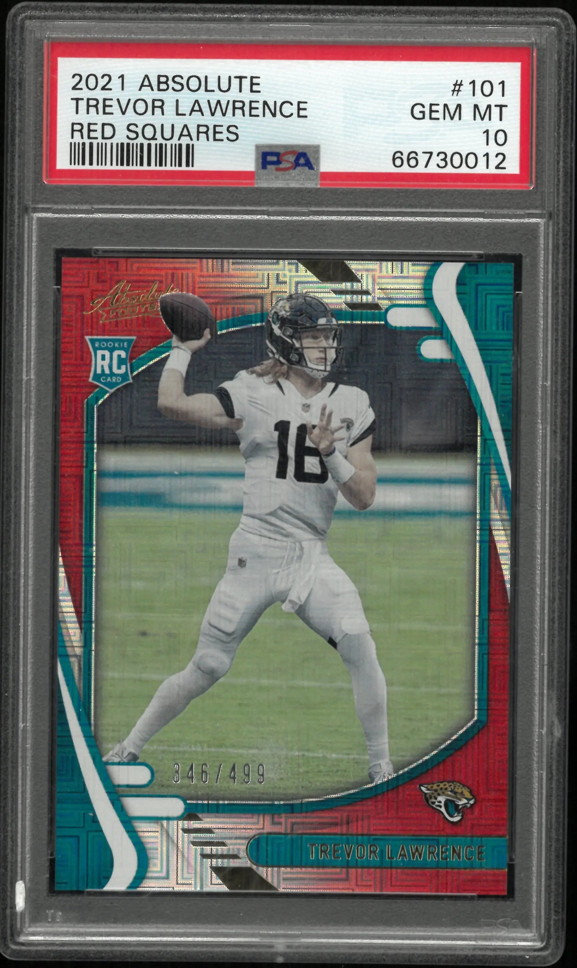 2021 Panini Absolute Trevor Lawrence RC Rookie Red Squares PSA 10 /499 