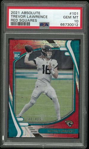 2021 Panini Absolute Trevor Lawrence RC Rookie Red Squares PSA 10 /499 