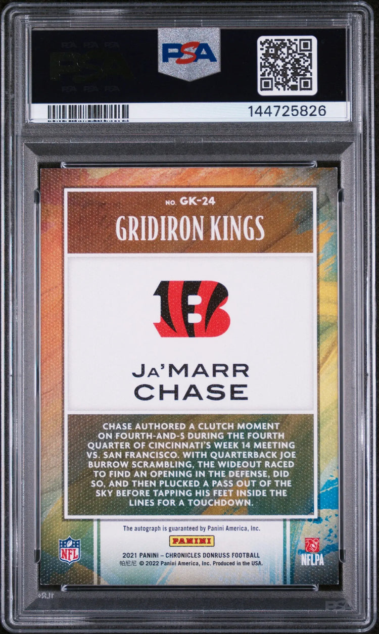 2021 Panini Chronicles Gridiron Kings Purple Auto Ja’Marr Chase /25 PSA 8 