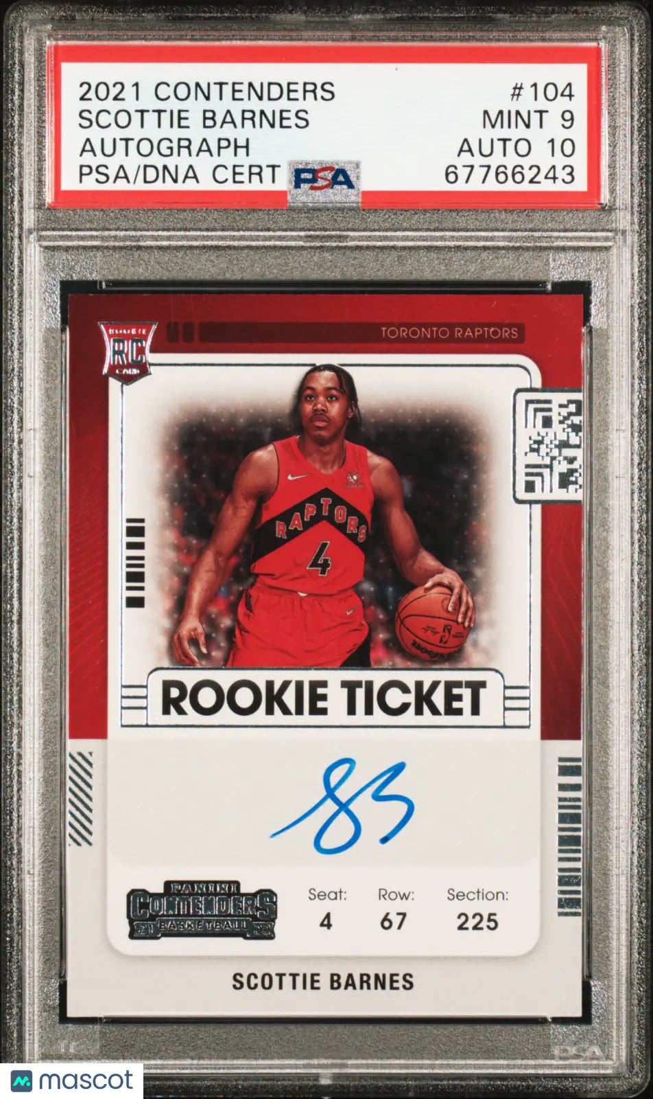 2021 Panini Contenders Basketball Scottie Barnes RC Rookie Ticket Auto PSA 9 