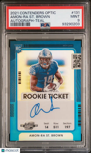 2021 Panini Contenders Optic Amon-Ra ST. Brown Rookie Autograph RC Teal PSA 9 