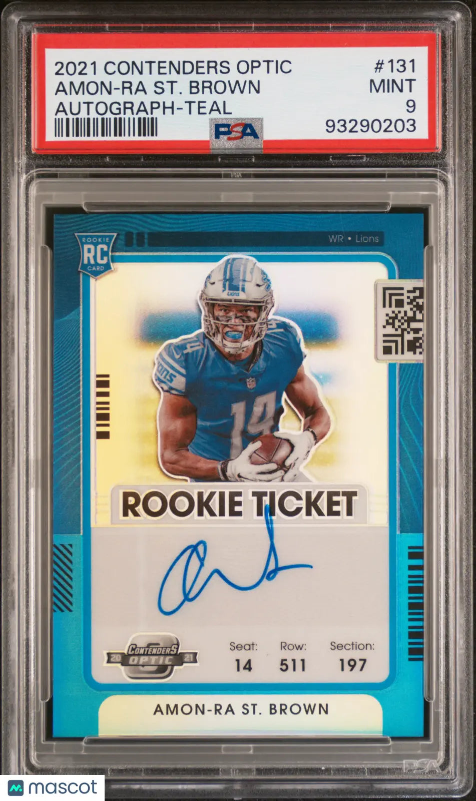 2021 Panini Contenders Optic Amon-Ra ST. Brown Rookie Autograph RC Teal PSA 9 
